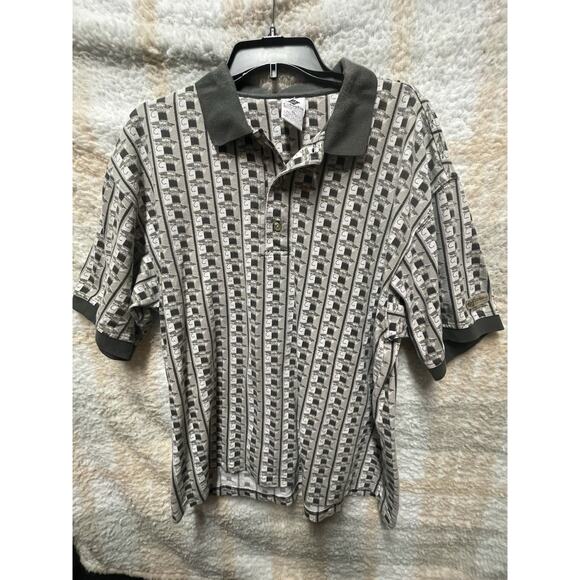 Columbia Men Polo Shirt XL Fishing Tackle Bait Allover Print Collar Grey White - Picture 1 of 11